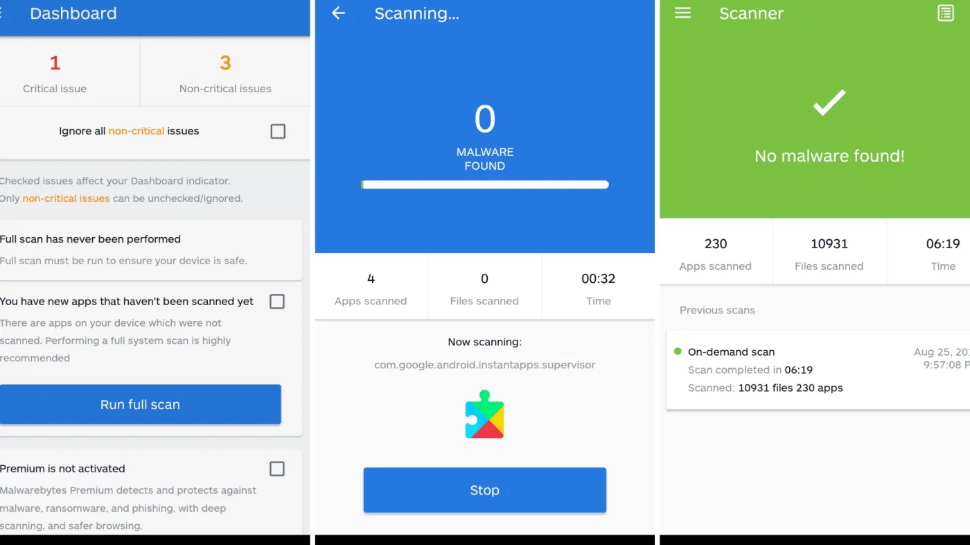 Screenshot of the Malwarebytes app