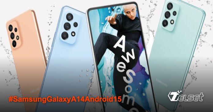 Samsung Galaxy A14 dengan notifikasi pembaruan Android 15