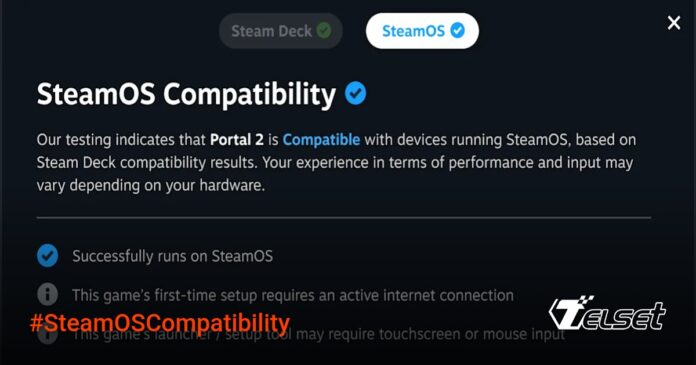 Tampilan SteamOS Compatibility Checkmark pada Steam Store