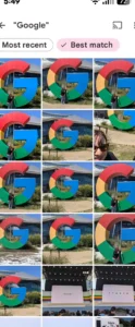 Screenshot of Google Photos search with a specific word