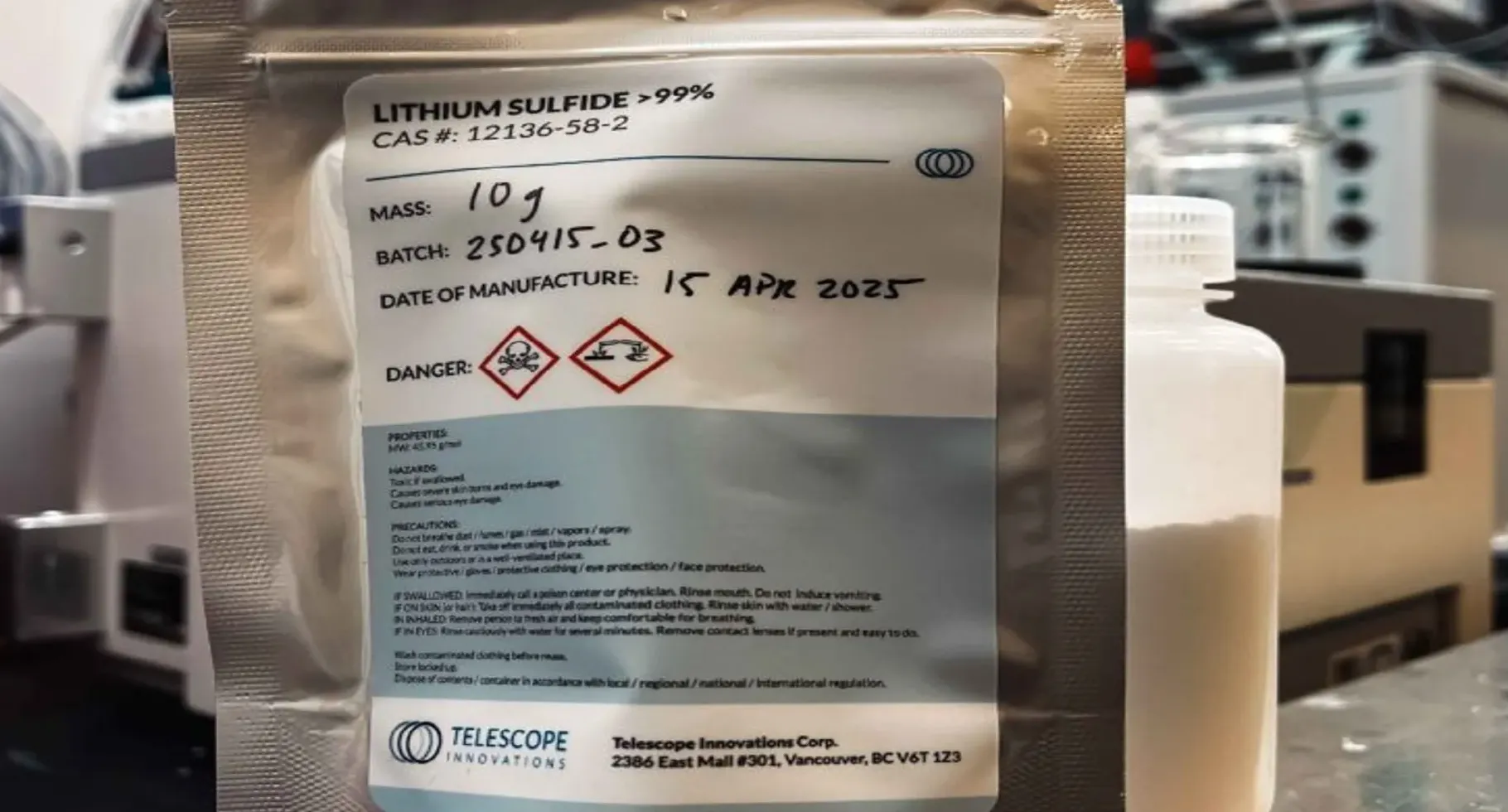 A sample of battery-grade lithium sulfide produced using DualPure process.
