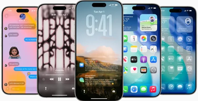 Tampilan antarmuka iOS 26 dengan desain Liquid Glass