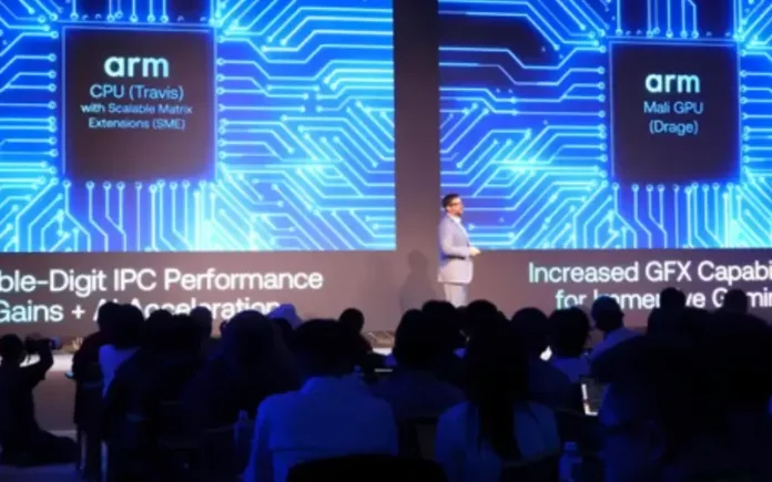 Ilustrasi konsep ARM Travis Core dengan grafik peningkatan performa