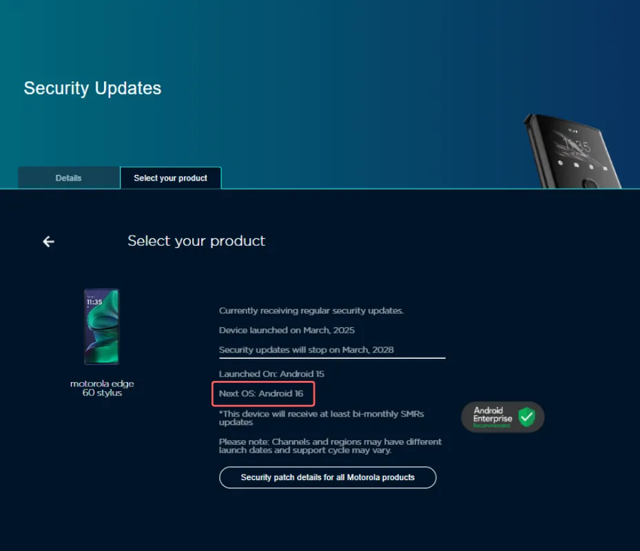 Motorola software support page
