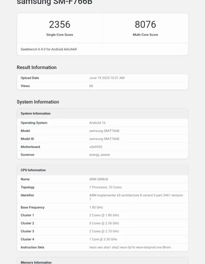 Perbandingan Skor Geekbench Galaxy Z Flip7 vs Z Flip6
