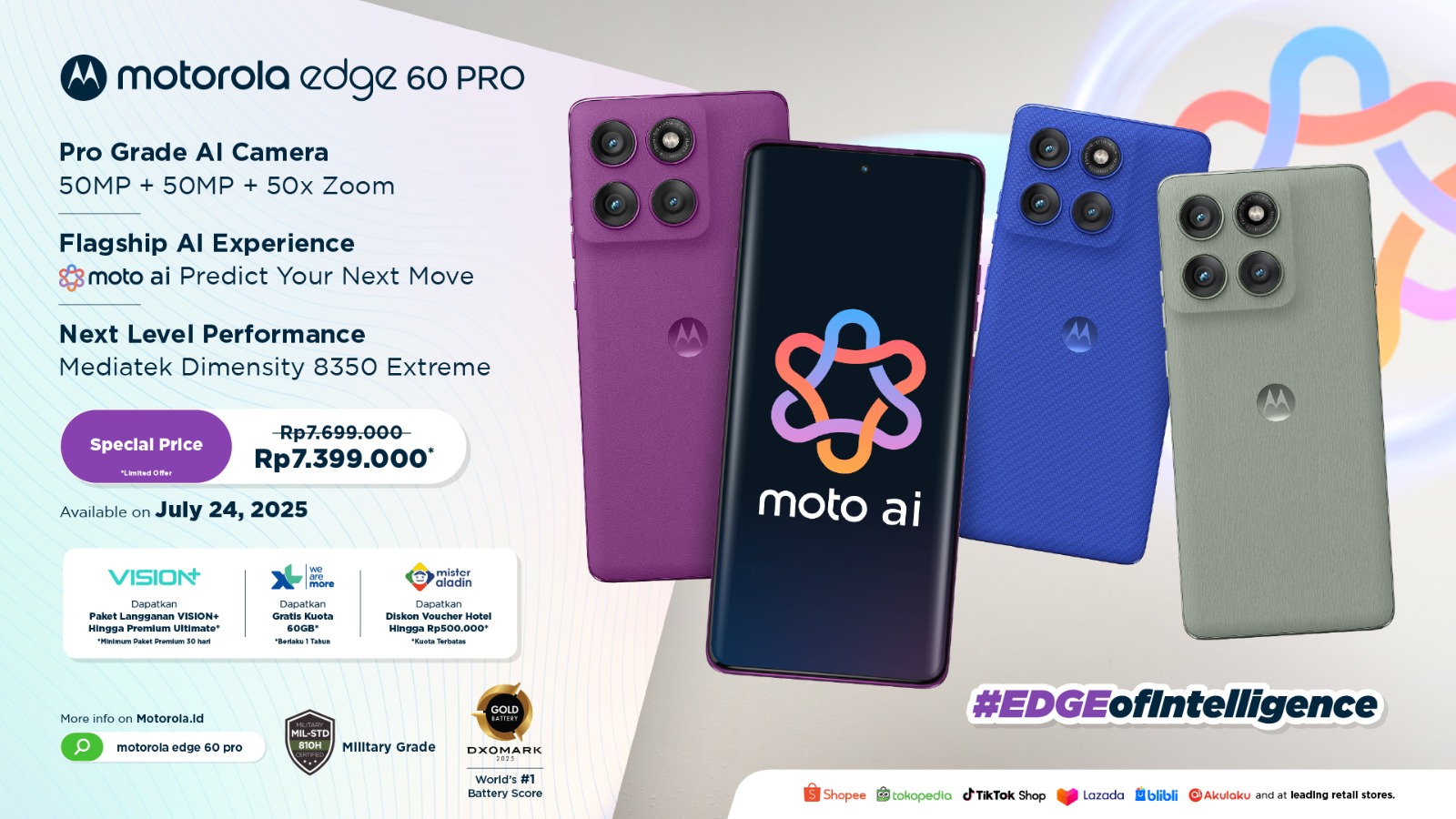 Motorola Edge 60 Pro Resmi di Indonesia, Andalkan Fitur AI, Kamera Pro, dan Baterai Tangguh
