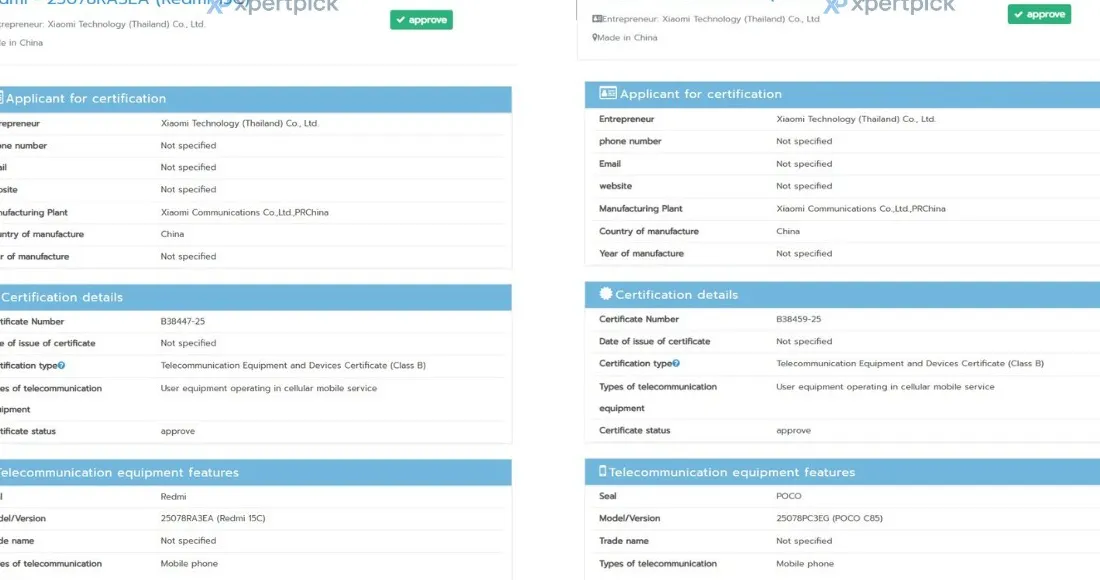 Redmi 15C images leak just as it gets certified alongside its Poco C85 twin