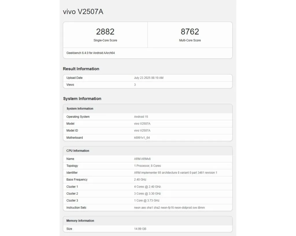 Tampilan Geekbench iQOO Z10 Turbo Pro+