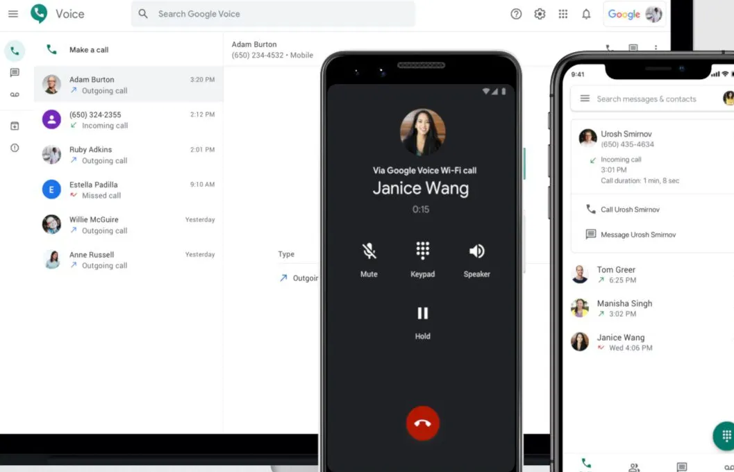 Google Voice screens in various formats.