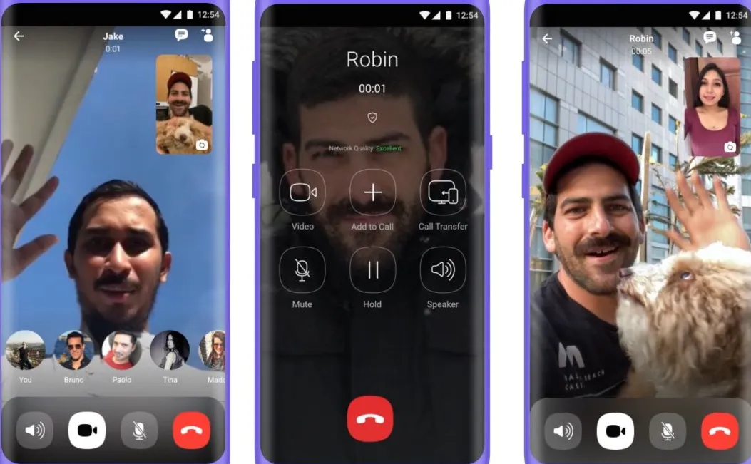 Screenshots showing how Viber video calls work.