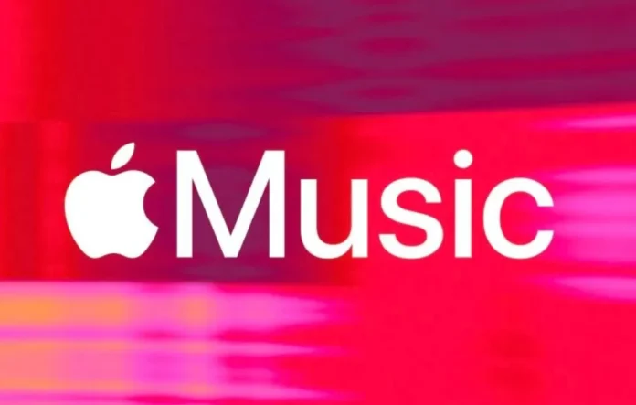 Ilustrasi Apple Music dengan logo dan perangkat Apple