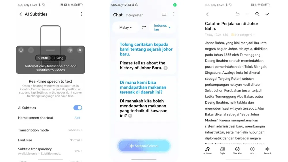 AI subtitle, translate, dan notes di Honor 400