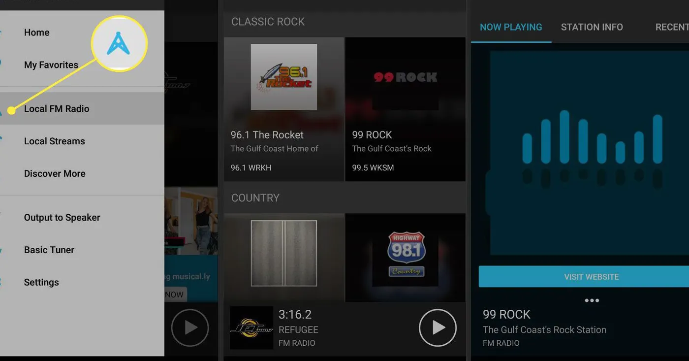 Selecting a local radio station in NextRadio