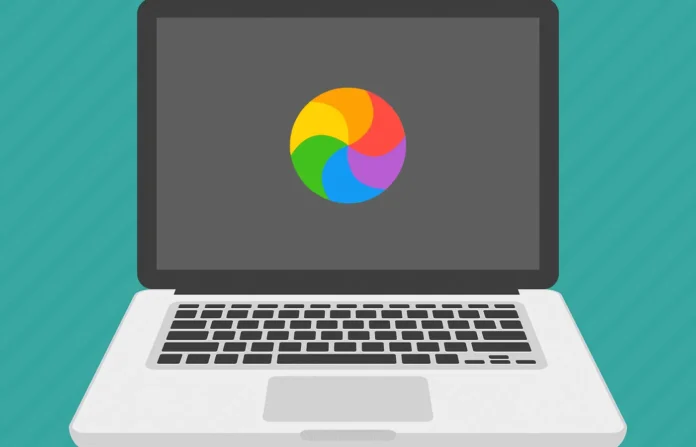 Laptop MacBook menampilkan spinning wheel berwarna pelangi