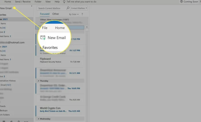 Tombol New Email di Outlook