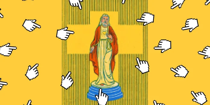 Ilustrasi chatbot AI dengan tema religius