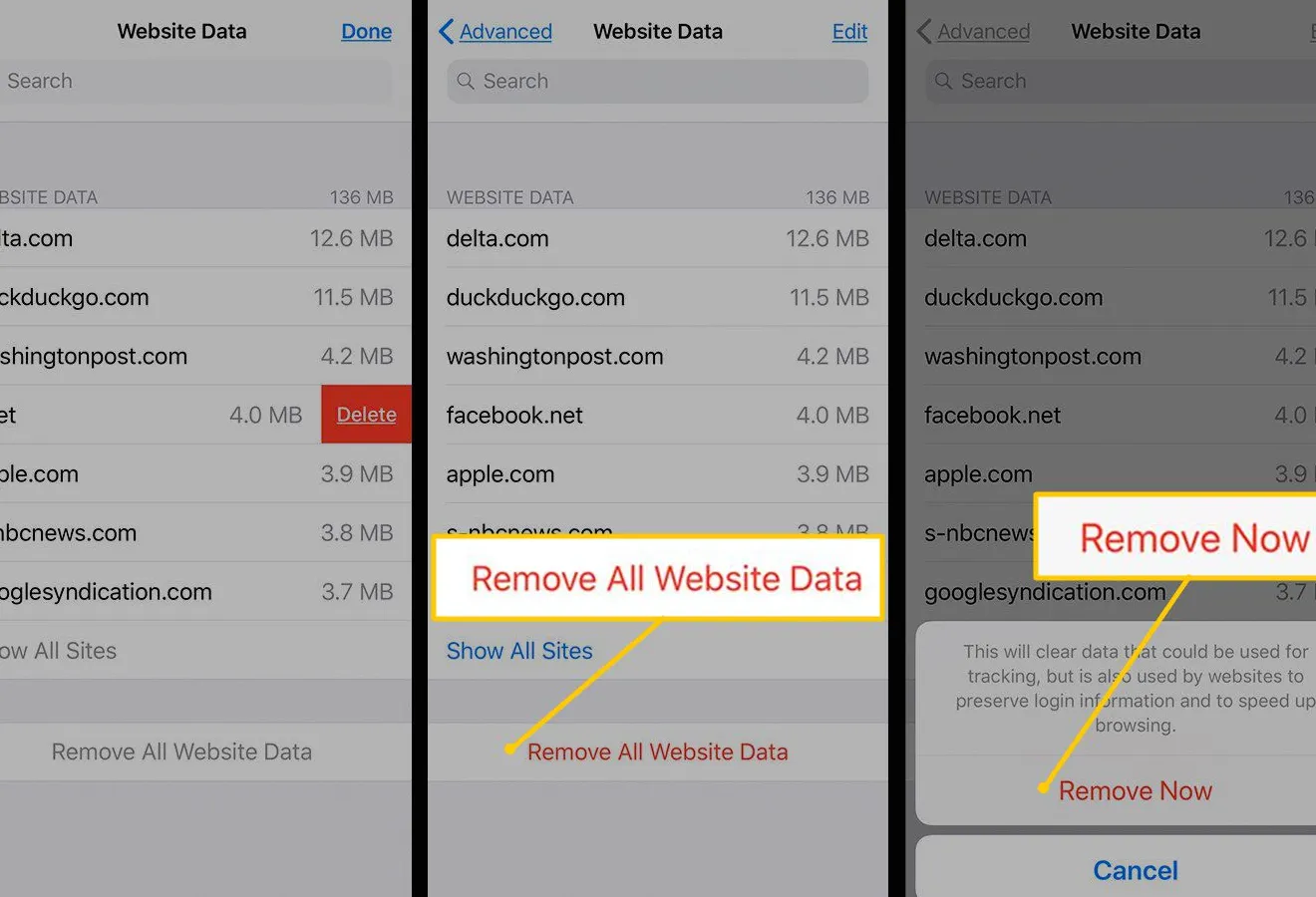 Remove all Website Data in iOS