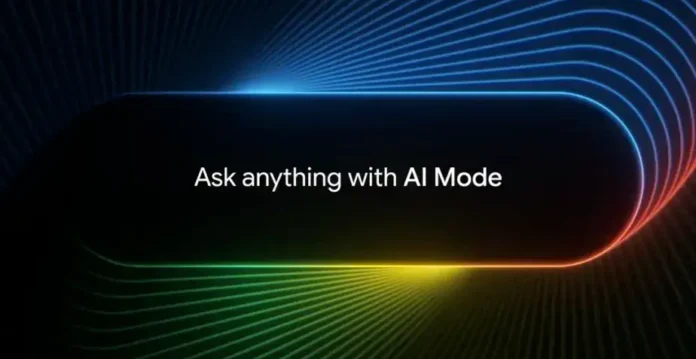 Ilustrasi antarmuka Google AI Mode dengan fitur reservasi restoran dan ekspansi global