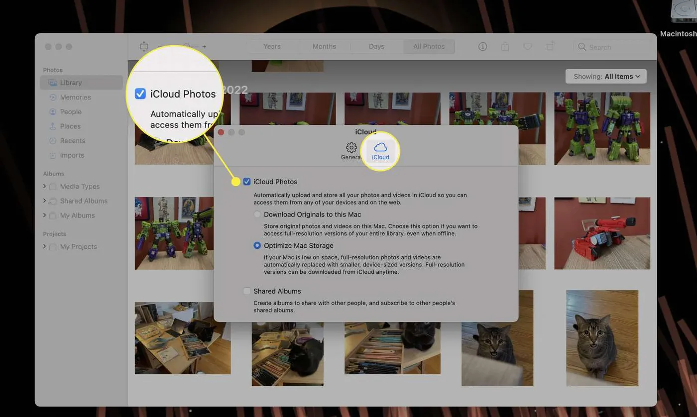 The iCloud Photos setting in the Photos app on a Mac