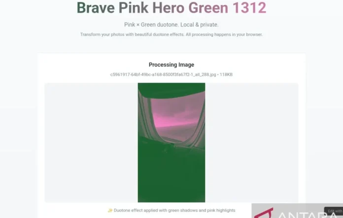 Tutorial cara membuat foto profil dengan efek Brave Pink dan Hero Green yang sedang viral di media sosial
