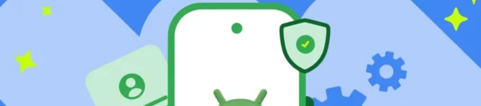 Ilustrasi smartphone Android dengan ikon kunci dan simbol developer verification