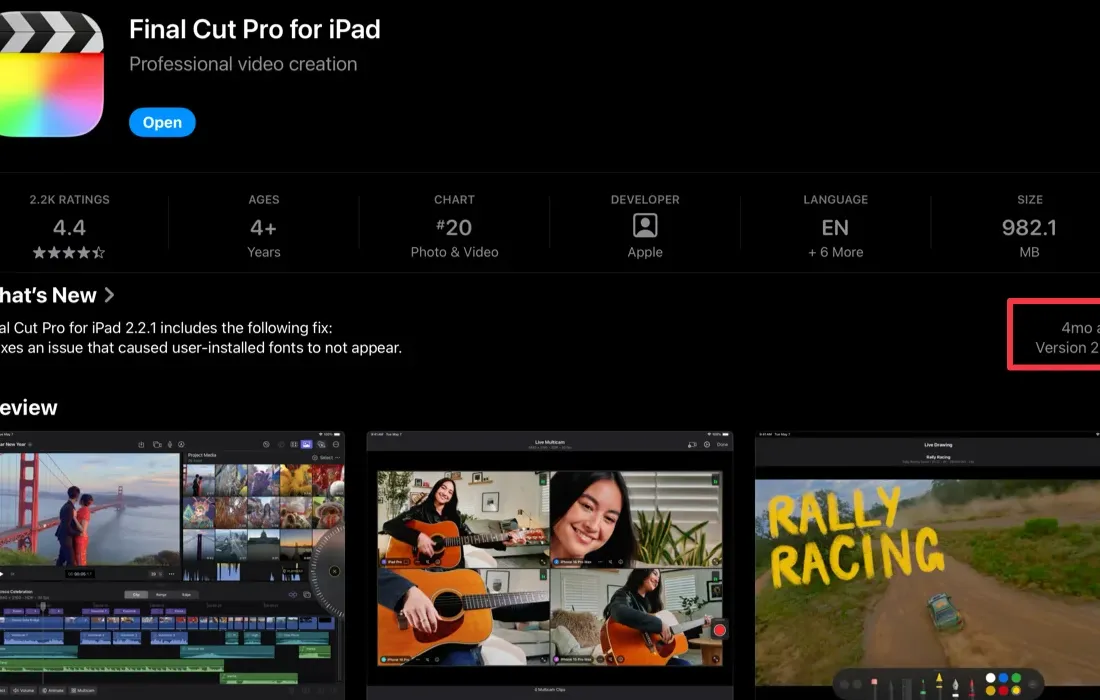 Final Cut Pro for iPad current version