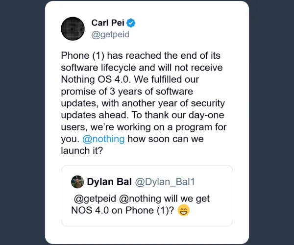 Nothing OS 4.0 Carl Pei post on X