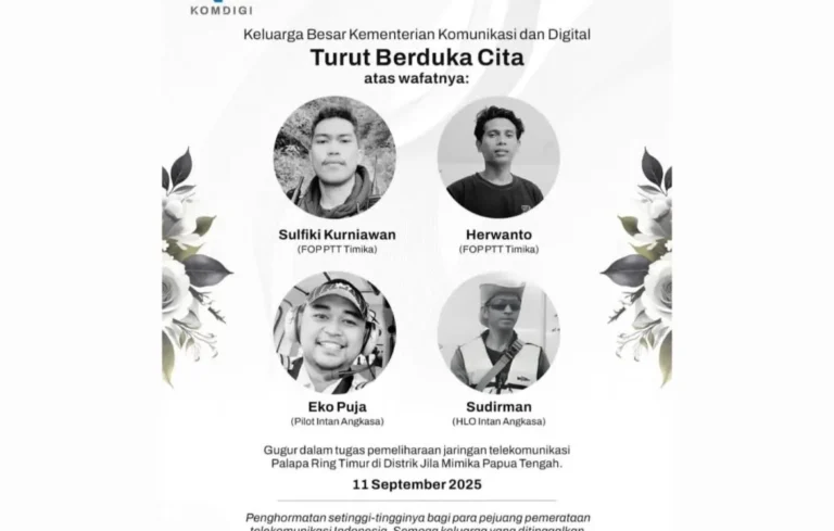 Kemkomdigi Berduka, 4 Petugas Telekomunikasi Gugur di Papua