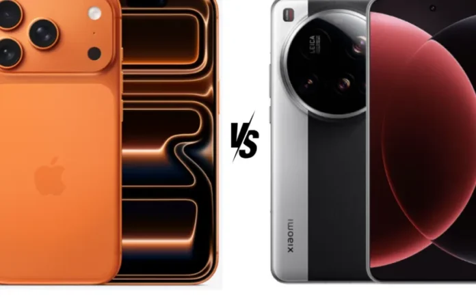 Ilustrasi perbandingan visual antara desain iPhone 17 Pro dan Xiaomi 15 Ultra yang menunjukkan perbedaan filosofi desainnya