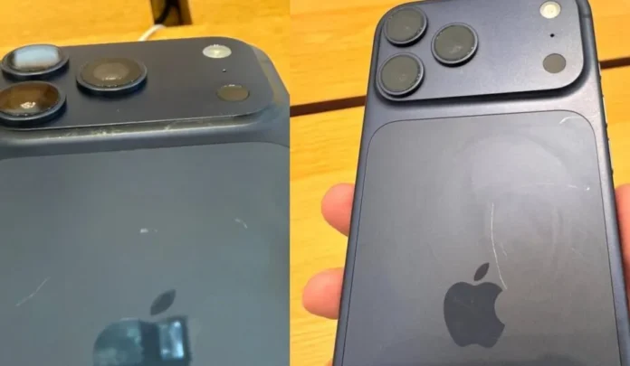 iPhone 17 Pro menunjukkan tanda keausan di sekitar rumah kamera pada bodi aluminium
