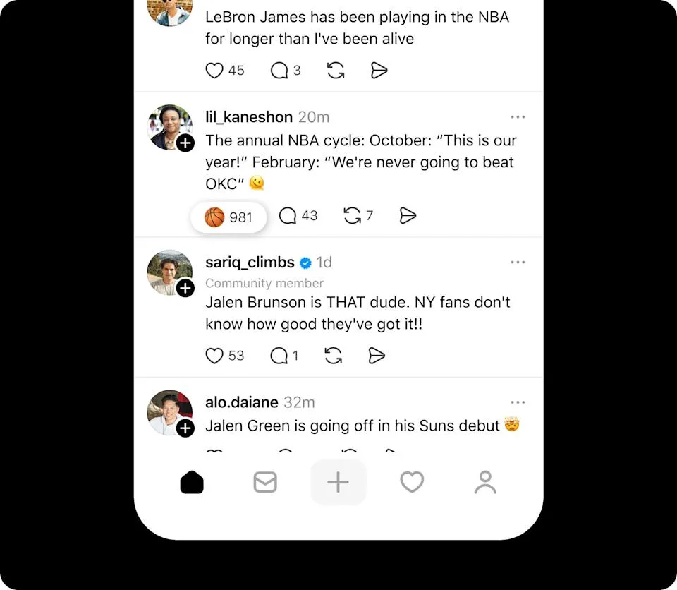 Threads communities have custom emoji for likes.