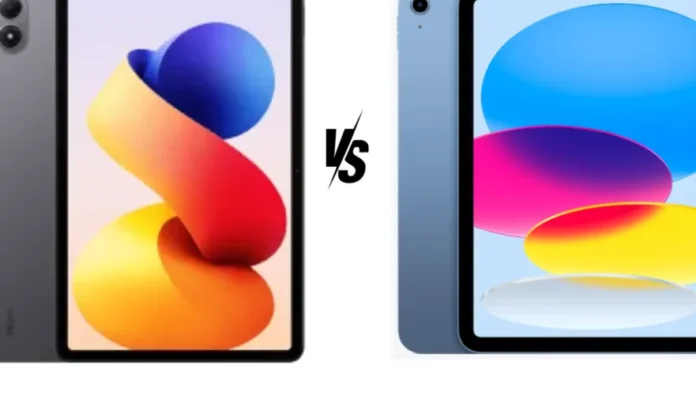 Perbandingan visual Redmi Pad 2 Pro dan Apple iPad 11th Gen (2025) yang menunjukkan perbedaan desain dan ukuran layar