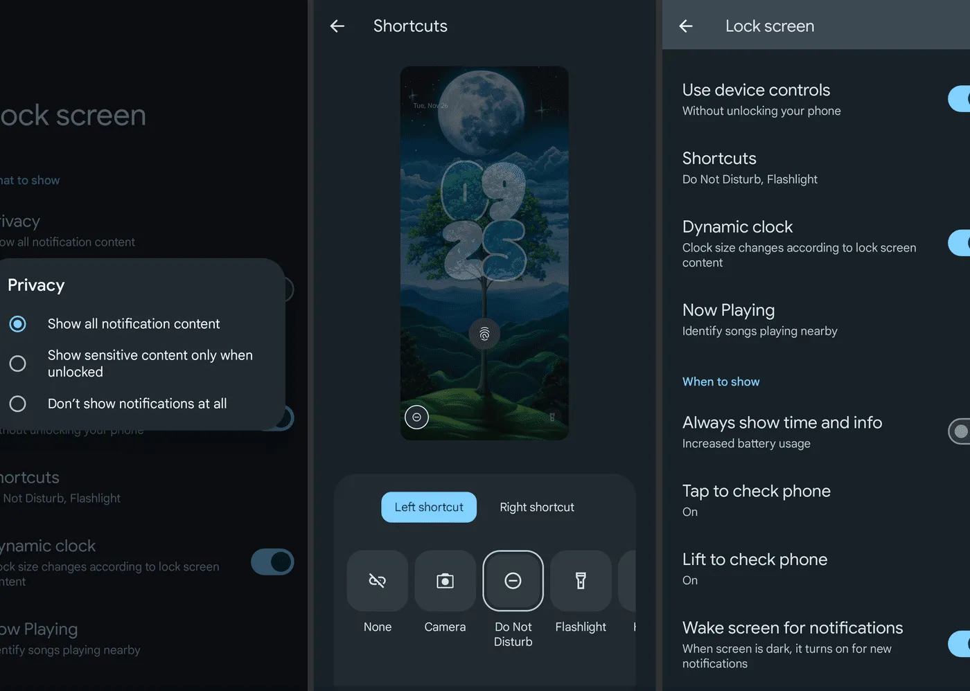 The lock screen settings on an Android phone