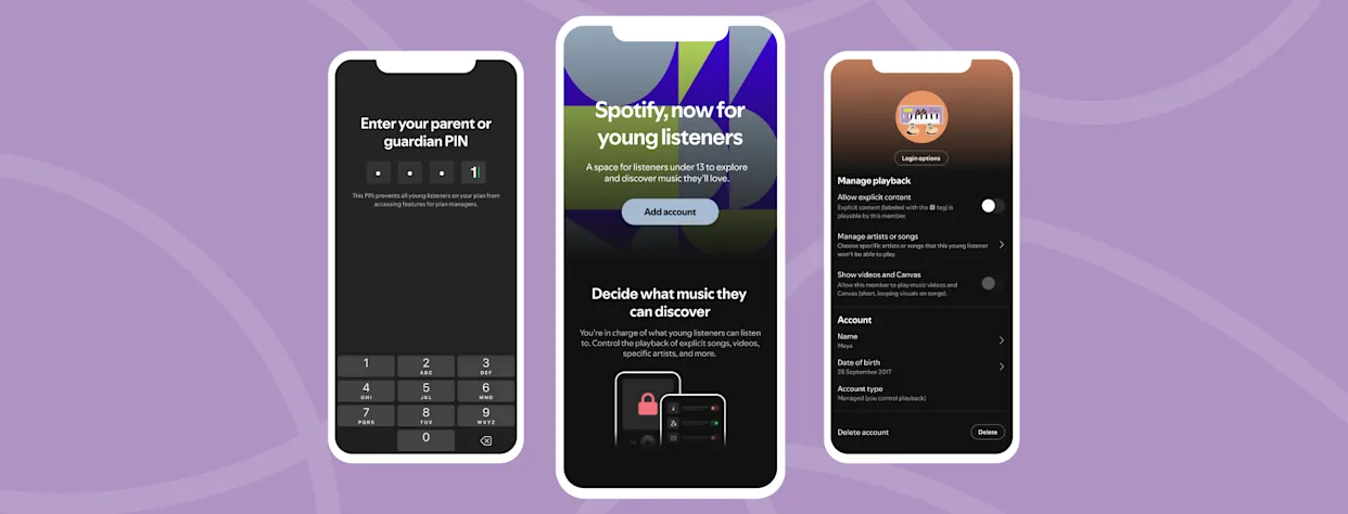 Ilustrasi keluarga menggunakan Spotify Managed Accounts di tablet