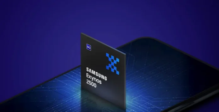 Ilustrasi chipset Exynos 2600 dengan latar belakang teknologi modern