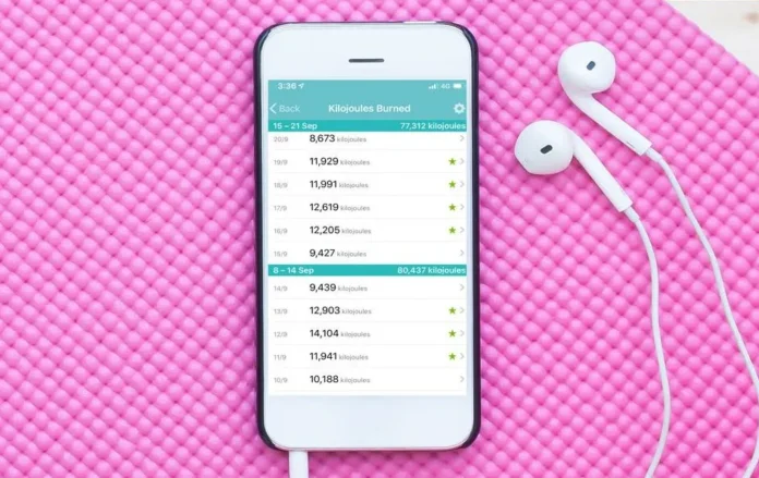Aplikasi Fitbit menampilkan data kalori terbakar di smartphone