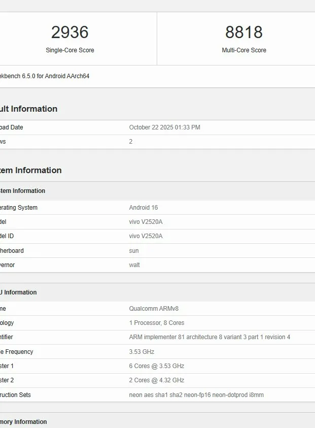 iQOO Neo 11 Geekbench listing dengan skor benchmark terungkap