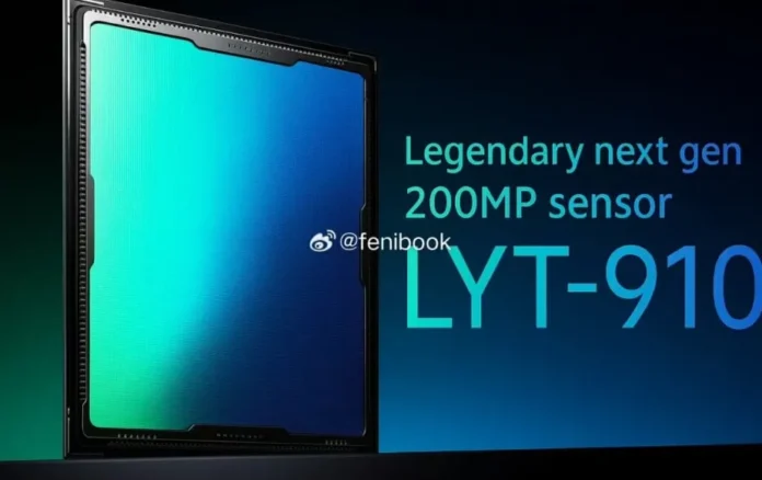 image-1761530267481-554.webp Ilustrasi konsep sensor kamera smartphone Sony LYT-910 200MP dengan latar belakang teknologi modern