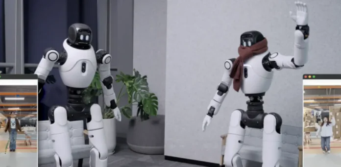 image-1761531677601-6886.webp Ilustrasi robot humanoid AgiBot X2 melakukan gerakan dance yang diprogram melalui platform LinkCraft dengan latar belakang teknologi futuristik