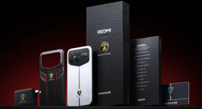 image-1761545195823-6856.webp Redmi K90 Pro Max Automobili Lamborghini Squadra Corse Champion Edition dengan desain putih dan strip racing khas Lamborghini