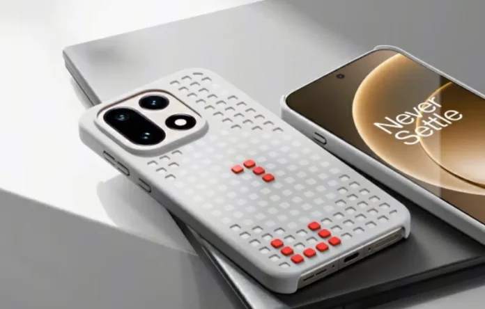 OnePlus Custom Dot Magnetic Case dengan desain perforated matrix dan balok silikon merah untuk personalisasi