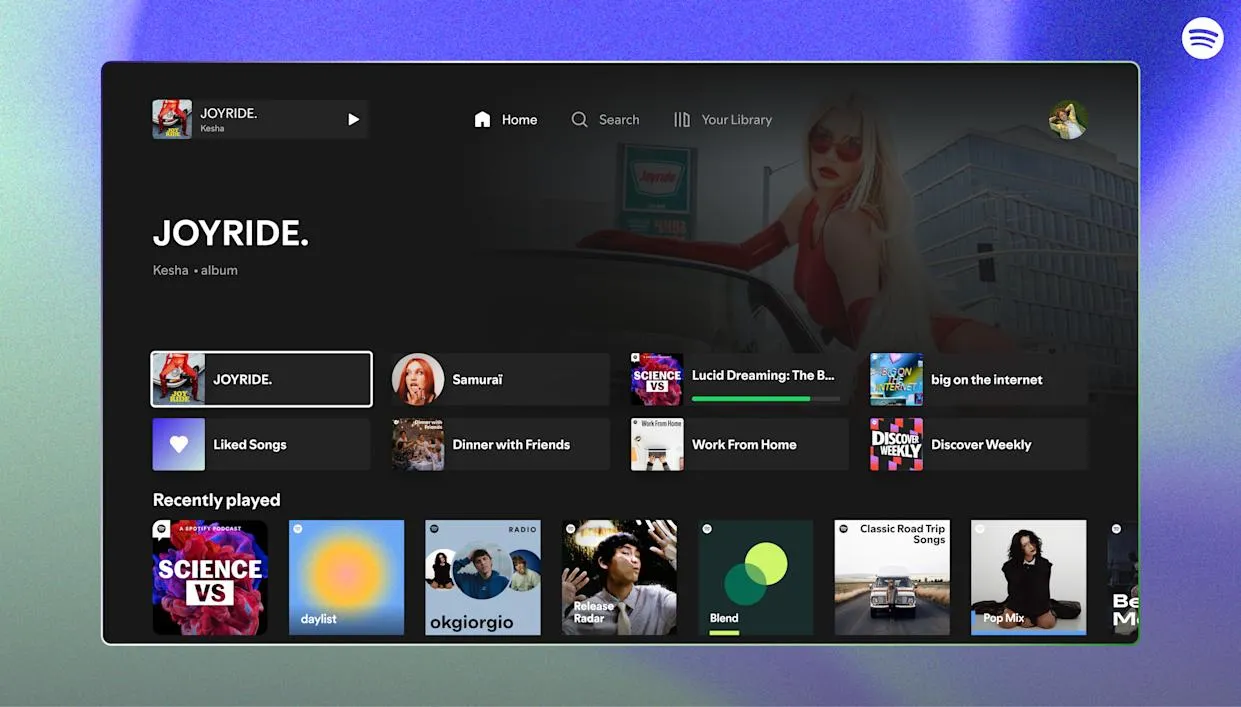 Antarmuka baru Spotify untuk Apple TV dengan tampilan lirik dan kontrol queue