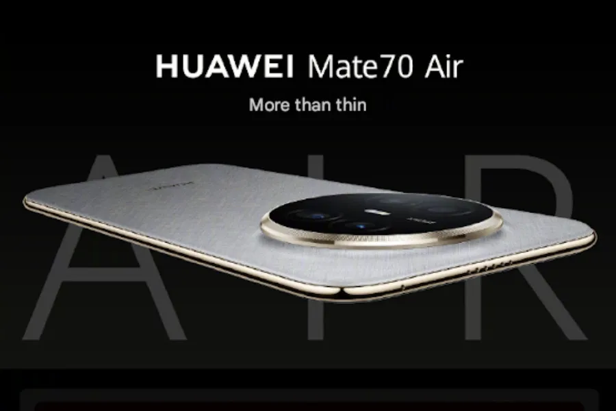 Huawei Mate 70 Air ditampilkan dari samping, menyoroti profil bodinya yang ultra tipis 6.6mm