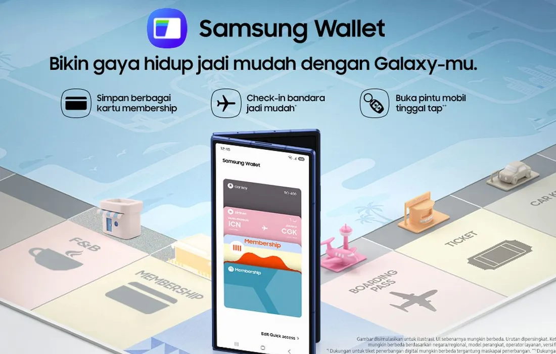 Antarmuka aplikasi Samsung Wallet di smartphone Samsung Galaxy