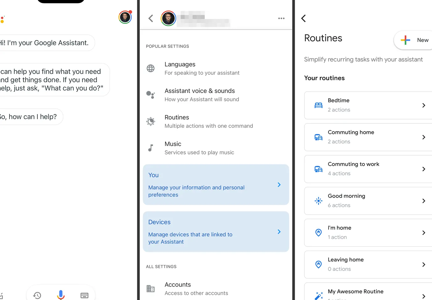 Google Assistant interface showing routines management on an iPhone screen