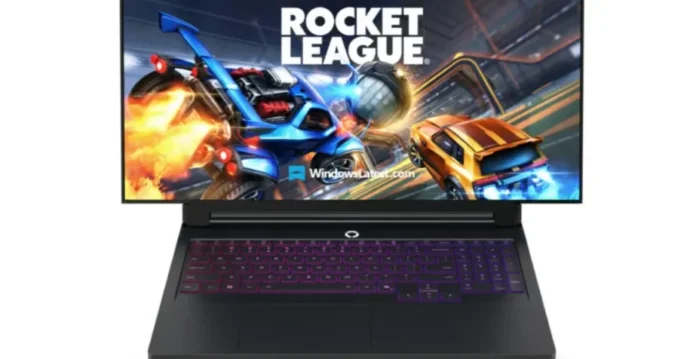 Ilustrasi konsep laptop gaming Lenovo Legion Pro Rollable dengan layar OLED yang dapat digulung memperlebar tampilan