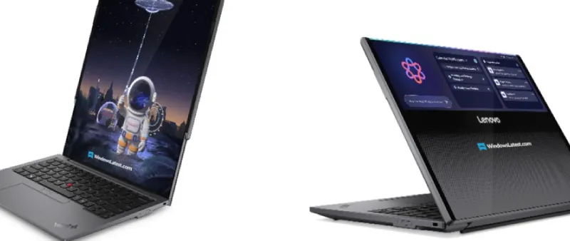 Ilustrasi konsep laptop dengan layar gulung yang sedang diperpanjang secara vertikal