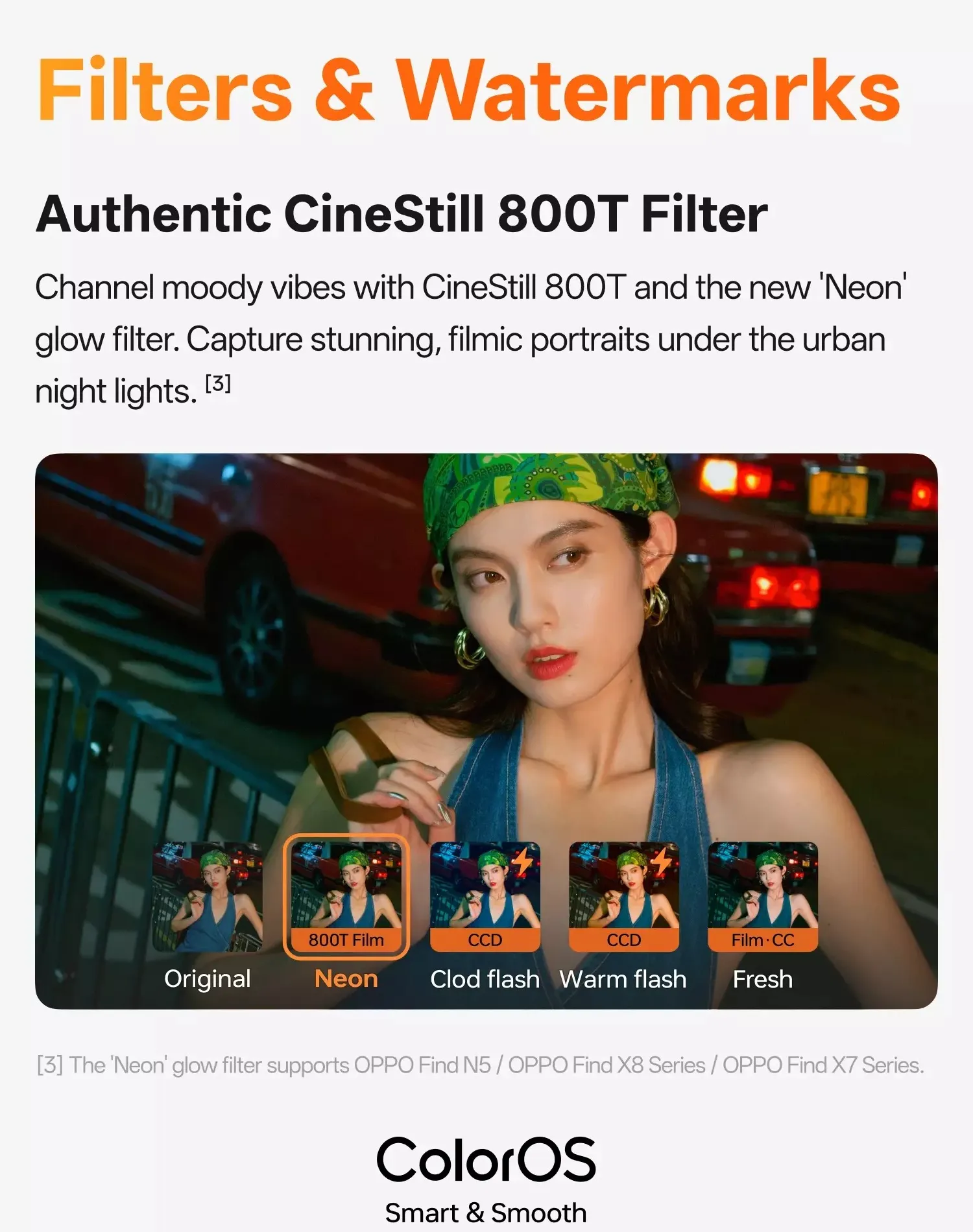 Ilustrasi penggunaan filter CineStill 800T dan efek Neon pada ColorOS untuk fotografi malam