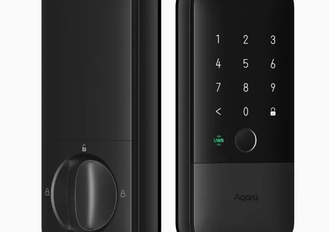 A smart lock with a numeric keypad displayed on one side and a turnstyle lock on the other
