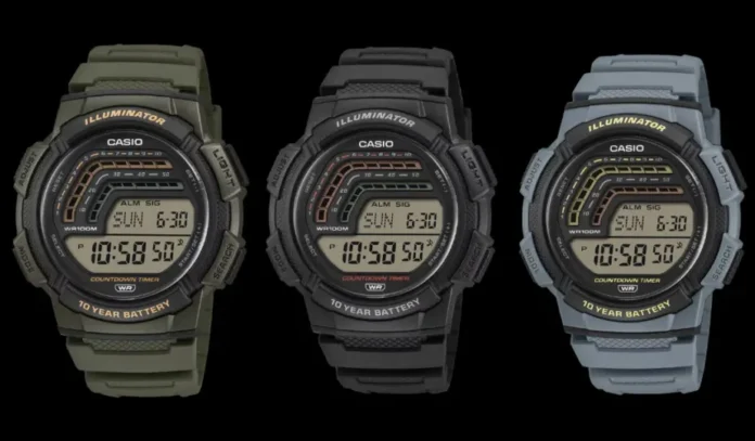 Tampilan jam tangan digital Casio WS1800 terbaru dengan desain retro sport.
